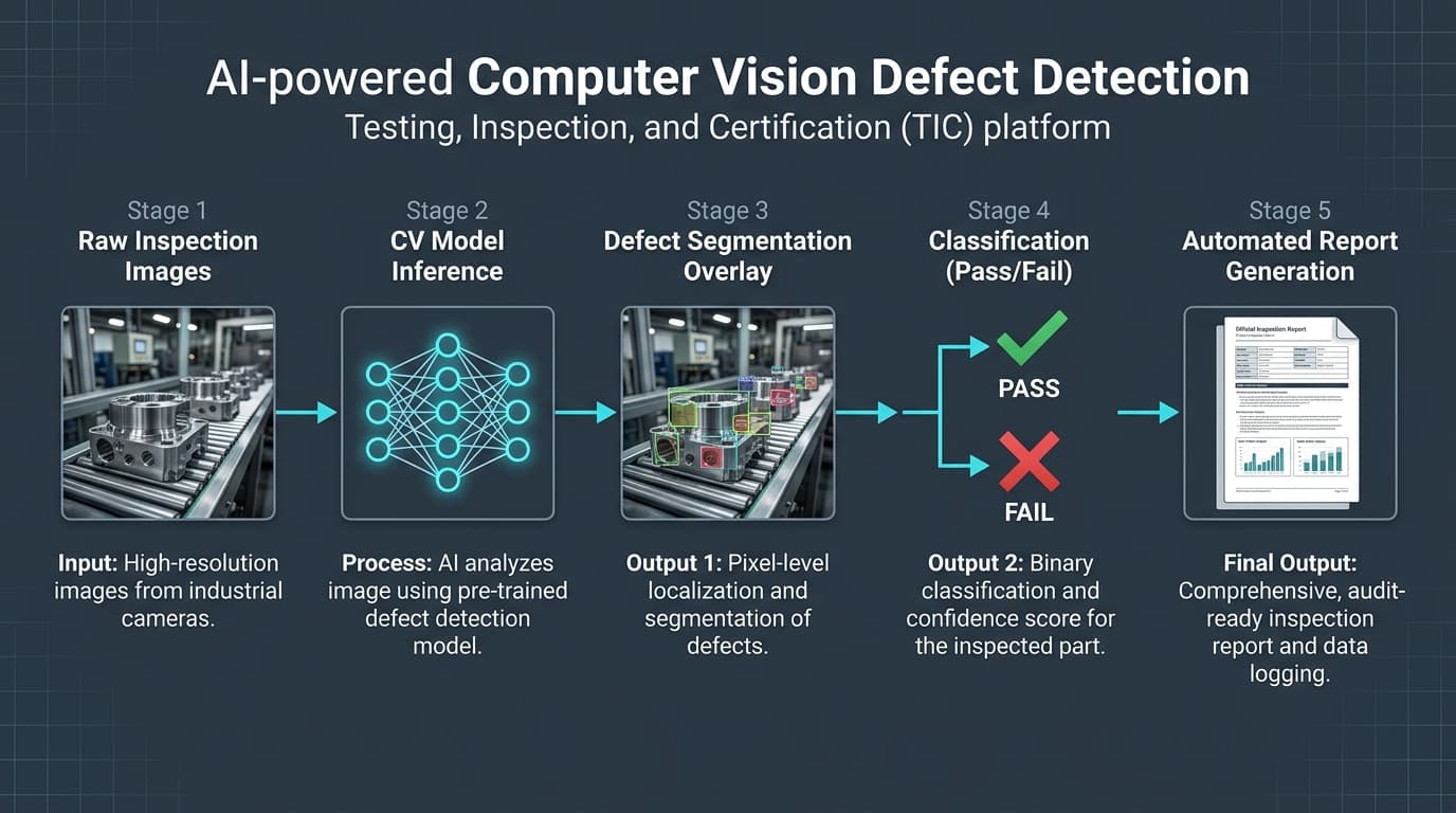 Computer vision defect detection pipeline for industrial inspection and certification