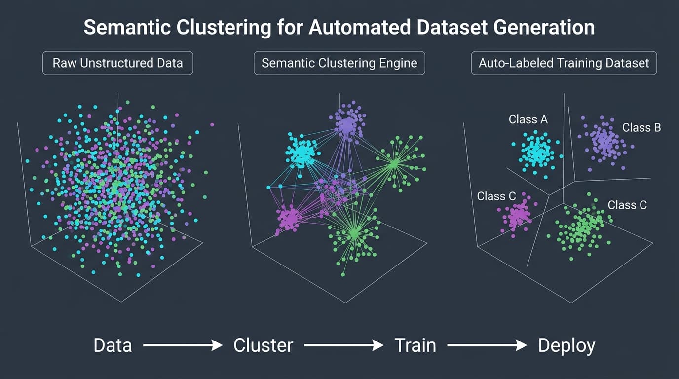 Semantic clustering visualization showing automated dataset generation